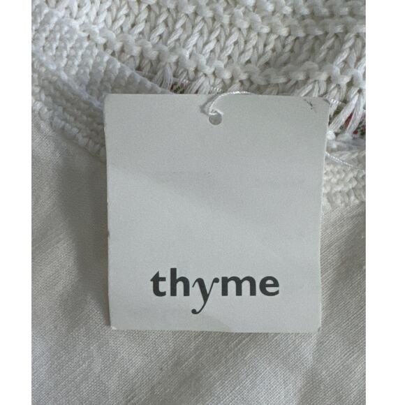 NWT Thyme Sleeveless Button Front Crochet Floral Detail Linen Blend Top Cream M - Picture 3 of 12